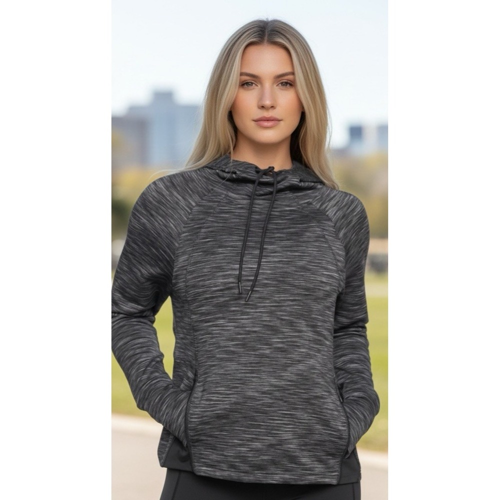 Athleta Women's XS Fleece Lined Hoodie Sweatshirt Spacedye Gray EUC